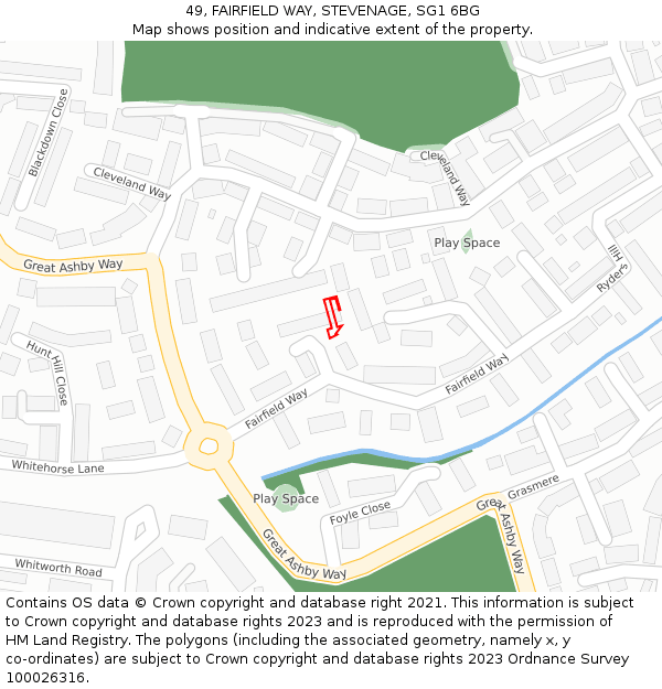 49, FAIRFIELD WAY, STEVENAGE, SG1 6BG: Location map and indicative extent of plot