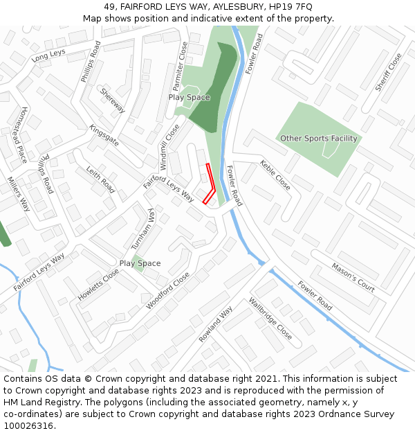 49, FAIRFORD LEYS WAY, AYLESBURY, HP19 7FQ: Location map and indicative extent of plot