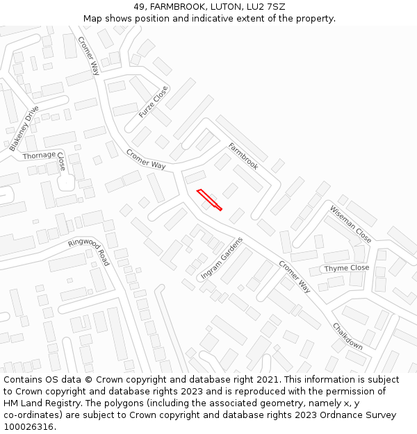 49, FARMBROOK, LUTON, LU2 7SZ: Location map and indicative extent of plot