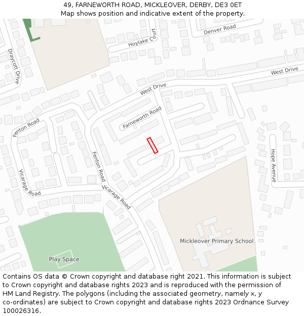 49, FARNEWORTH ROAD, MICKLEOVER, DERBY, DE3 0ET: Location map and indicative extent of plot