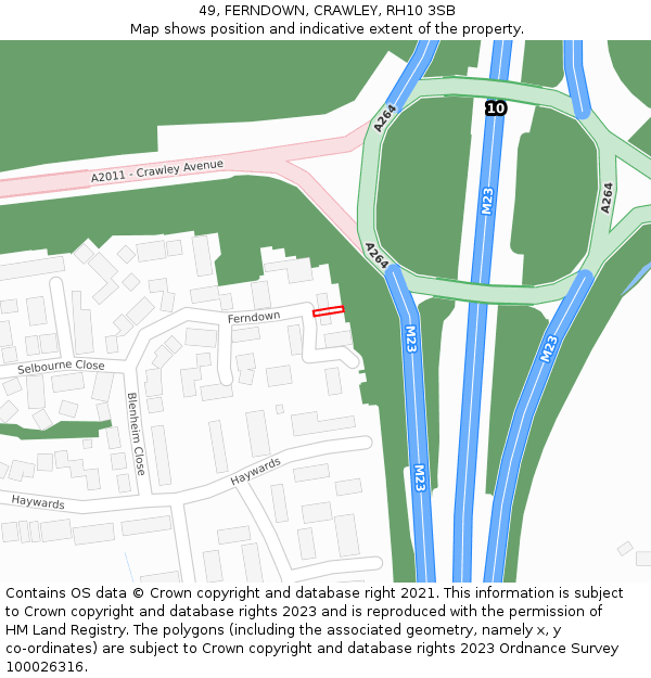 49, FERNDOWN, CRAWLEY, RH10 3SB: Location map and indicative extent of plot