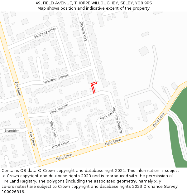 49, FIELD AVENUE, THORPE WILLOUGHBY, SELBY, YO8 9PS: Location map and indicative extent of plot