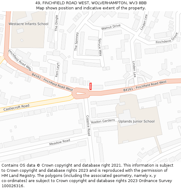 49, FINCHFIELD ROAD WEST, WOLVERHAMPTON, WV3 8BB: Location map and indicative extent of plot