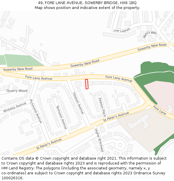 49, FORE LANE AVENUE, SOWERBY BRIDGE, HX6 1BQ: Location map and indicative extent of plot