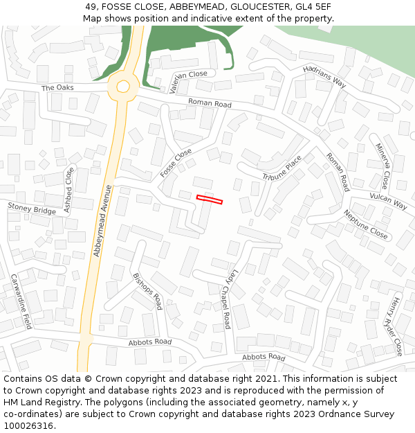 49, FOSSE CLOSE, ABBEYMEAD, GLOUCESTER, GL4 5EF: Location map and indicative extent of plot
