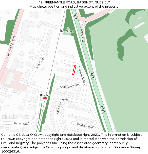 49, FREEMANTLE ROAD, BAGSHOT, GU19 5LY: Location map and indicative extent of plot