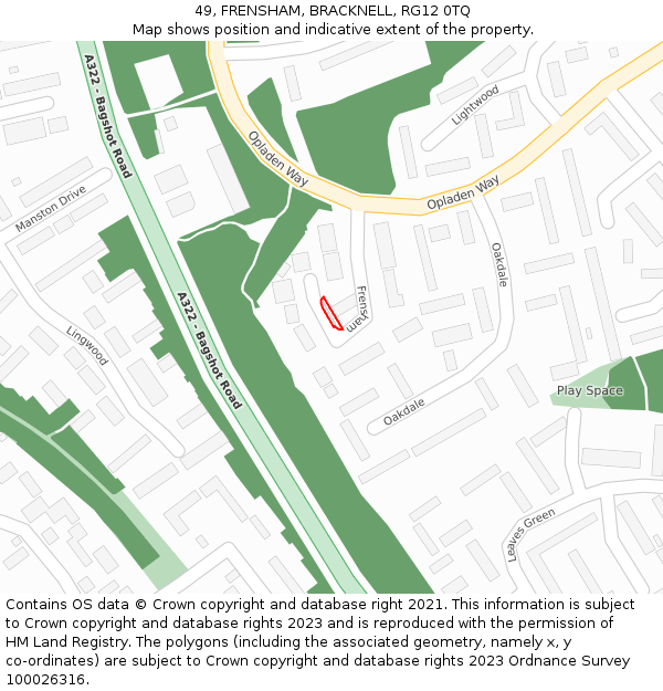 49, FRENSHAM, BRACKNELL, RG12 0TQ: Location map and indicative extent of plot