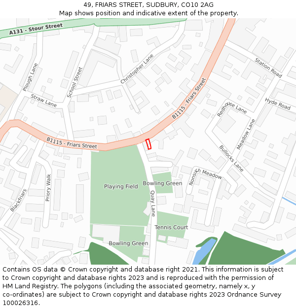 49, FRIARS STREET, SUDBURY, CO10 2AG: Location map and indicative extent of plot