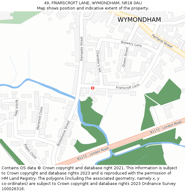 49, FRIARSCROFT LANE, WYMONDHAM, NR18 0AU: Location map and indicative extent of plot