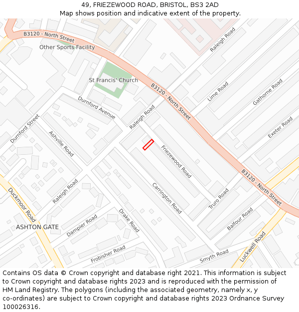 49, FRIEZEWOOD ROAD, BRISTOL, BS3 2AD: Location map and indicative extent of plot