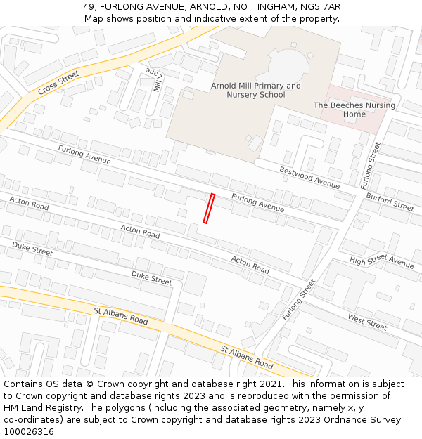 49, FURLONG AVENUE, ARNOLD, NOTTINGHAM, NG5 7AR: Location map and indicative extent of plot