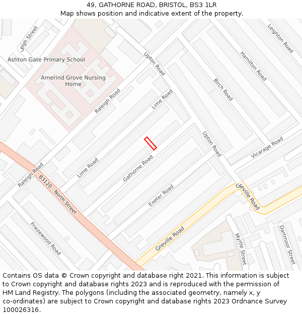 49, GATHORNE ROAD, BRISTOL, BS3 1LR: Location map and indicative extent of plot