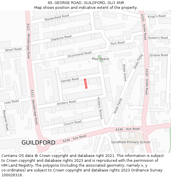 49, GEORGE ROAD, GUILDFORD, GU1 4NR: Location map and indicative extent of plot
