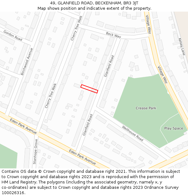 49, GLANFIELD ROAD, BECKENHAM, BR3 3JT: Location map and indicative extent of plot