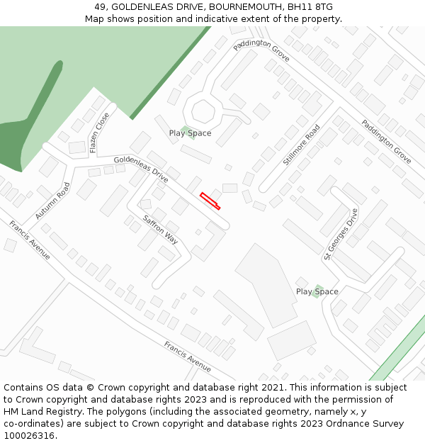 49, GOLDENLEAS DRIVE, BOURNEMOUTH, BH11 8TG: Location map and indicative extent of plot