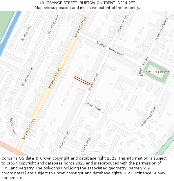 49, GRANGE STREET, BURTON-ON-TRENT, DE14 2ET: Location map and indicative extent of plot