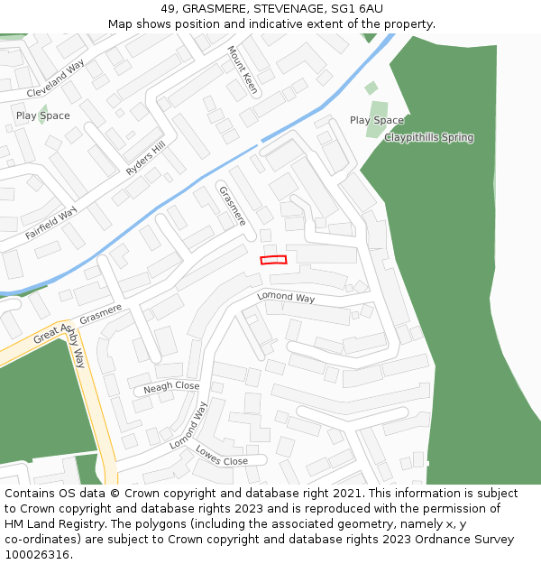 49, GRASMERE, STEVENAGE, SG1 6AU: Location map and indicative extent of plot