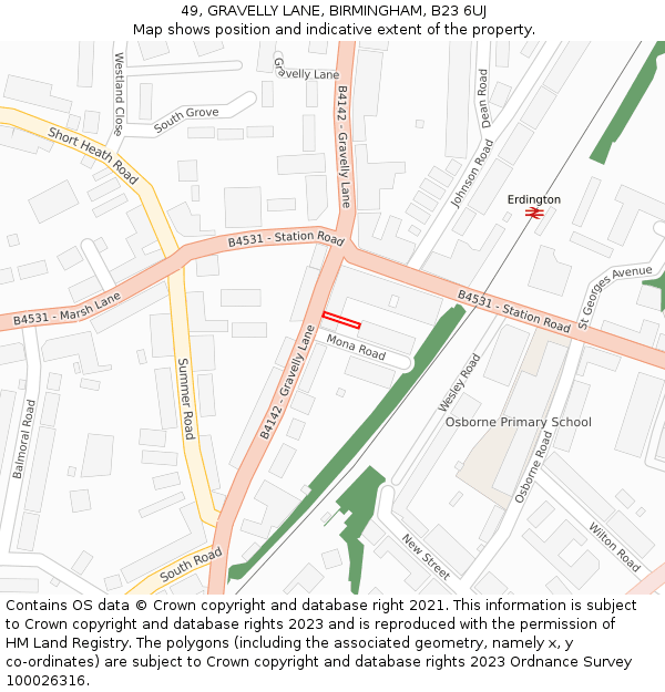 49, GRAVELLY LANE, BIRMINGHAM, B23 6UJ: Location map and indicative extent of plot