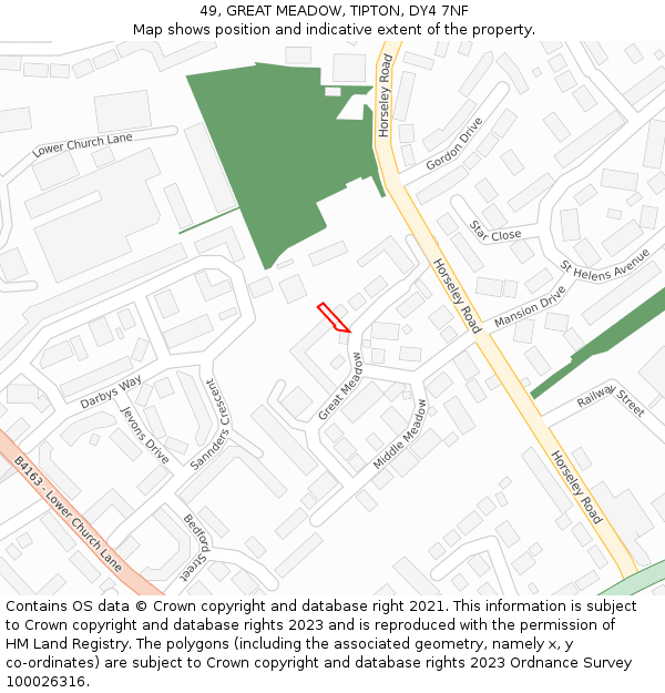 49, GREAT MEADOW, TIPTON, DY4 7NF: Location map and indicative extent of plot