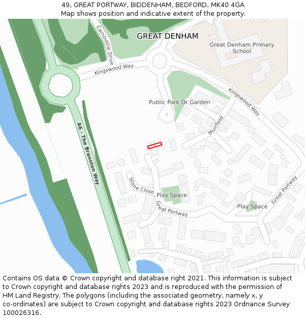 49, GREAT PORTWAY, BIDDENHAM, BEDFORD, MK40 4GA: Location map and indicative extent of plot
