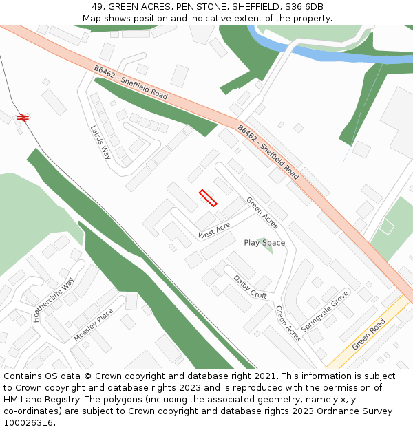 49, GREEN ACRES, PENISTONE, SHEFFIELD, S36 6DB: Location map and indicative extent of plot