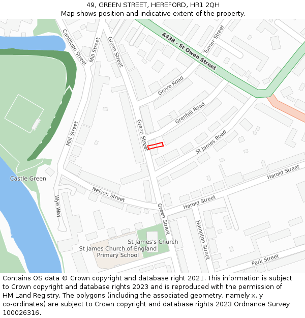 49, GREEN STREET, HEREFORD, HR1 2QH: Location map and indicative extent of plot