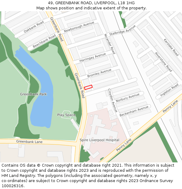 49, GREENBANK ROAD, LIVERPOOL, L18 1HG: Location map and indicative extent of plot