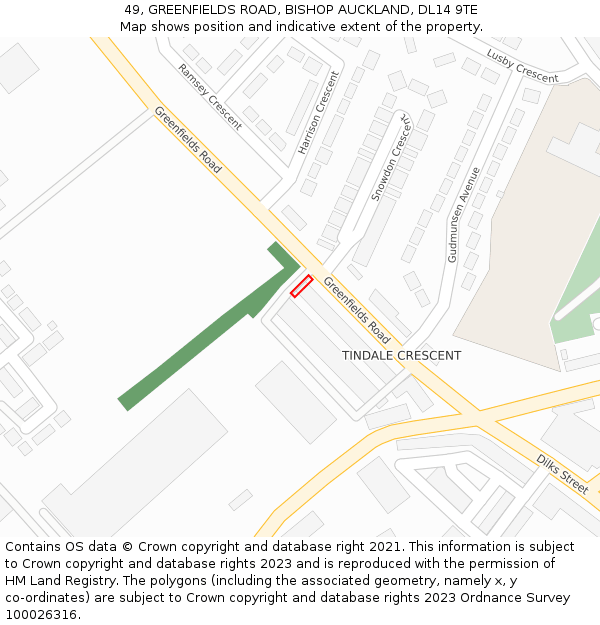 49, GREENFIELDS ROAD, BISHOP AUCKLAND, DL14 9TE: Location map and indicative extent of plot