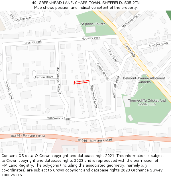49, GREENHEAD LANE, CHAPELTOWN, SHEFFIELD, S35 2TN: Location map and indicative extent of plot