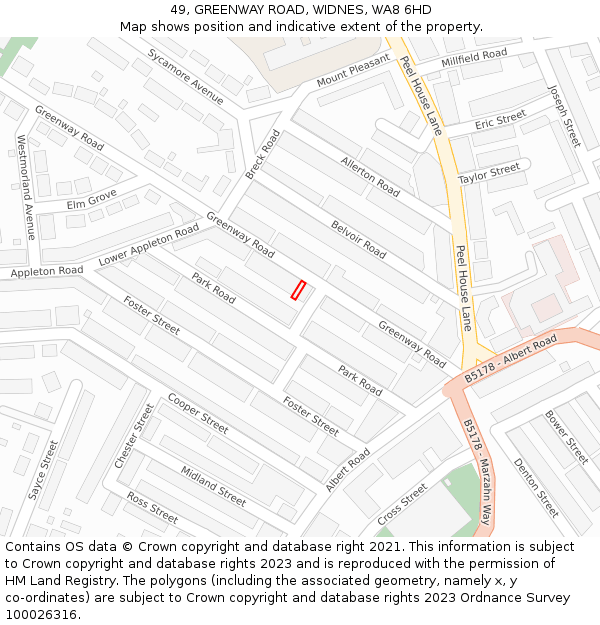 49, GREENWAY ROAD, WIDNES, WA8 6HD: Location map and indicative extent of plot