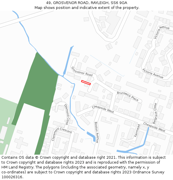 49, GROSVENOR ROAD, RAYLEIGH, SS6 9GA: Location map and indicative extent of plot
