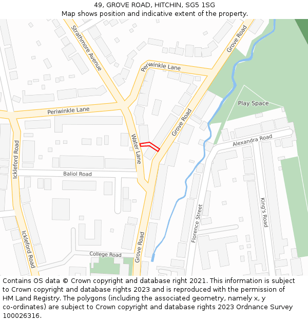 49, GROVE ROAD, HITCHIN, SG5 1SG: Location map and indicative extent of plot