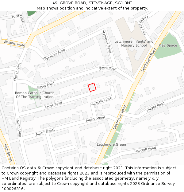 49, GROVE ROAD, STEVENAGE, SG1 3NT: Location map and indicative extent of plot
