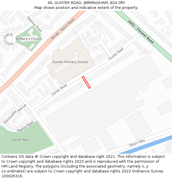 49, GUNTER ROAD, BIRMINGHAM, B24 0RY: Location map and indicative extent of plot