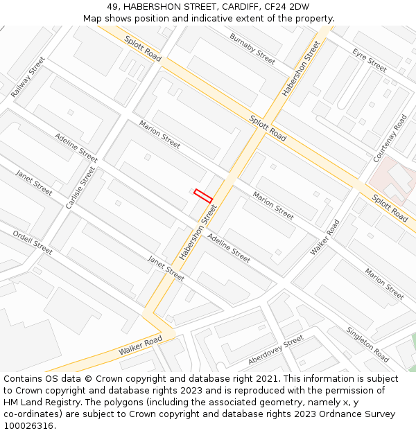 49, HABERSHON STREET, CARDIFF, CF24 2DW: Location map and indicative extent of plot