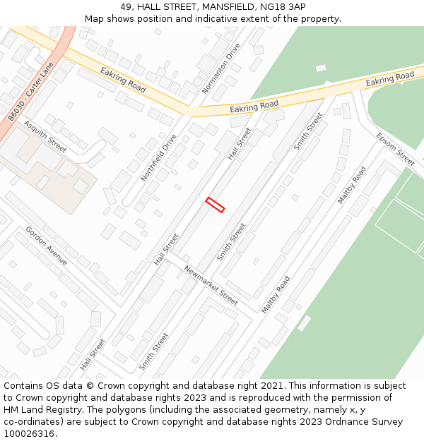 49, HALL STREET, MANSFIELD, NG18 3AP: Location map and indicative extent of plot