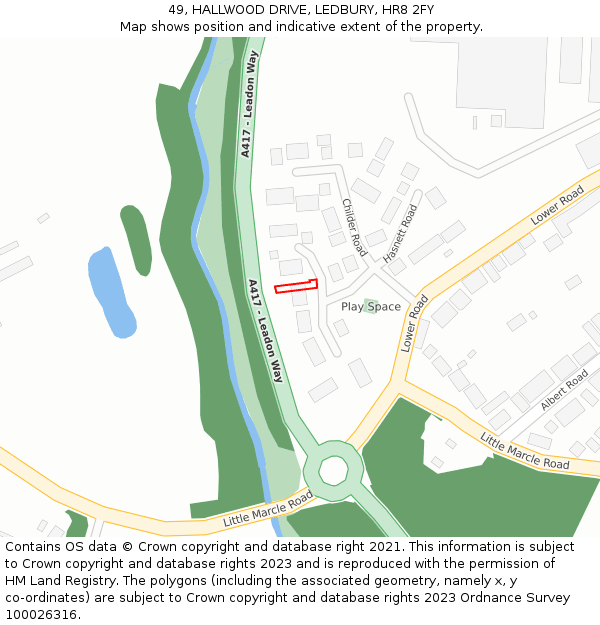 49, HALLWOOD DRIVE, LEDBURY, HR8 2FY: Location map and indicative extent of plot