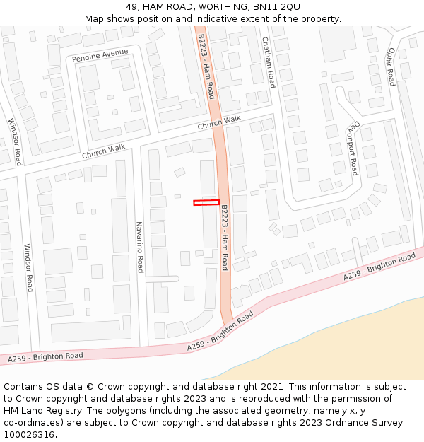 49, HAM ROAD, WORTHING, BN11 2QU: Location map and indicative extent of plot