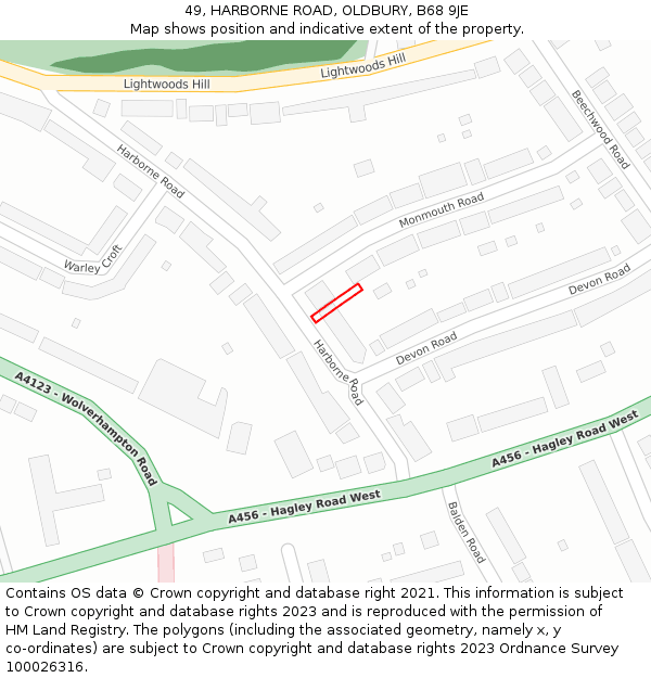 49, HARBORNE ROAD, OLDBURY, B68 9JE: Location map and indicative extent of plot