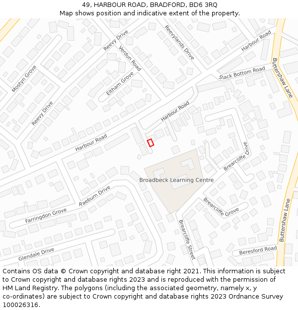 49, HARBOUR ROAD, BRADFORD, BD6 3RQ: Location map and indicative extent of plot