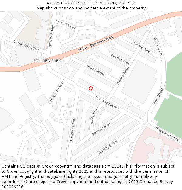 49, HAREWOOD STREET, BRADFORD, BD3 9DS: Location map and indicative extent of plot