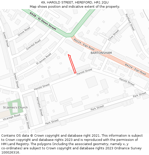 49, HAROLD STREET, HEREFORD, HR1 2QU: Location map and indicative extent of plot