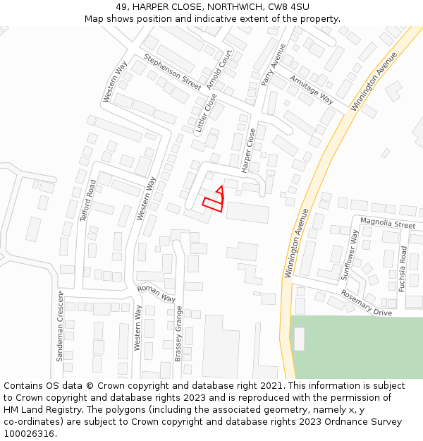 49, HARPER CLOSE, NORTHWICH, CW8 4SU: Location map and indicative extent of plot