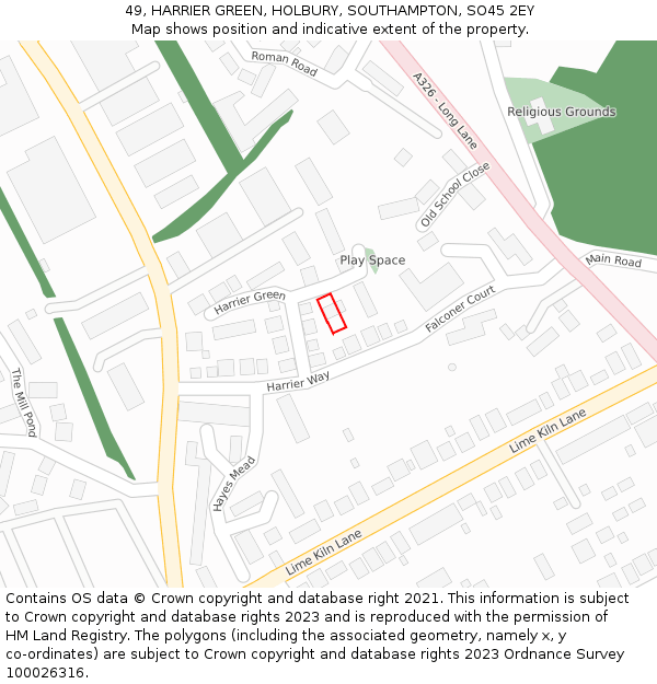 49, HARRIER GREEN, HOLBURY, SOUTHAMPTON, SO45 2EY: Location map and indicative extent of plot