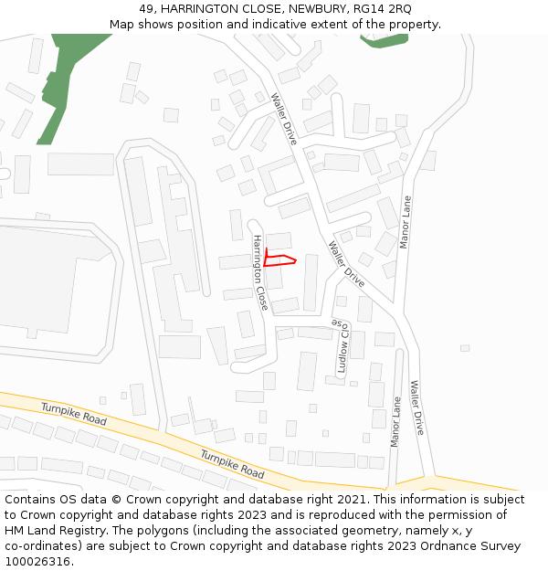 49, HARRINGTON CLOSE, NEWBURY, RG14 2RQ: Location map and indicative extent of plot