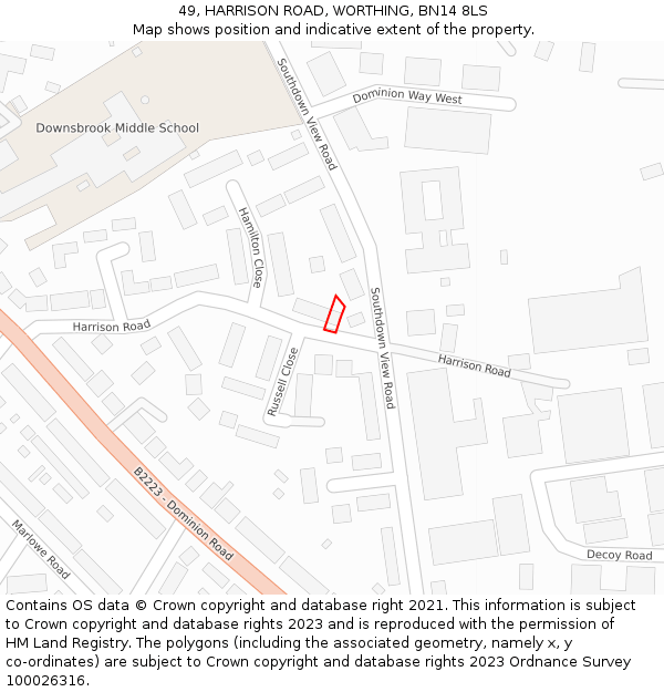 49, HARRISON ROAD, WORTHING, BN14 8LS: Location map and indicative extent of plot