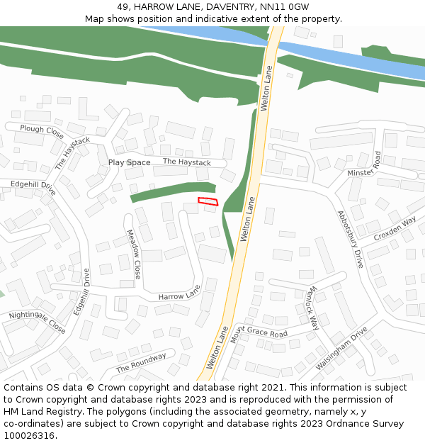 49, HARROW LANE, DAVENTRY, NN11 0GW: Location map and indicative extent of plot