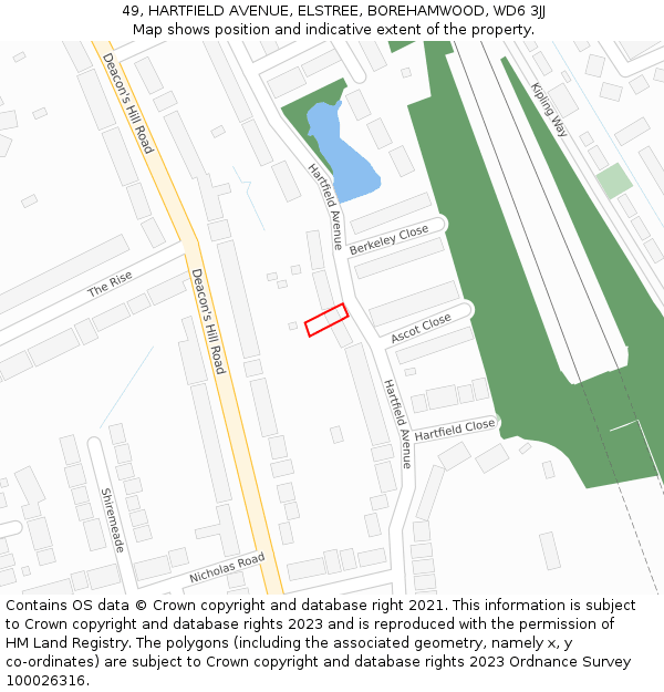 49, HARTFIELD AVENUE, ELSTREE, BOREHAMWOOD, WD6 3JJ: Location map and indicative extent of plot