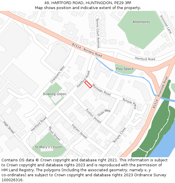 49, HARTFORD ROAD, HUNTINGDON, PE29 3RF: Location map and indicative extent of plot