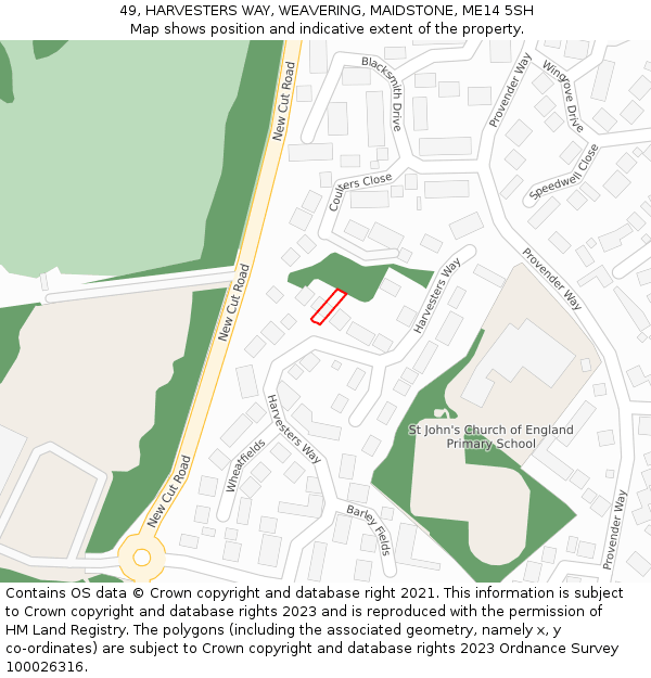 49, HARVESTERS WAY, WEAVERING, MAIDSTONE, ME14 5SH: Location map and indicative extent of plot